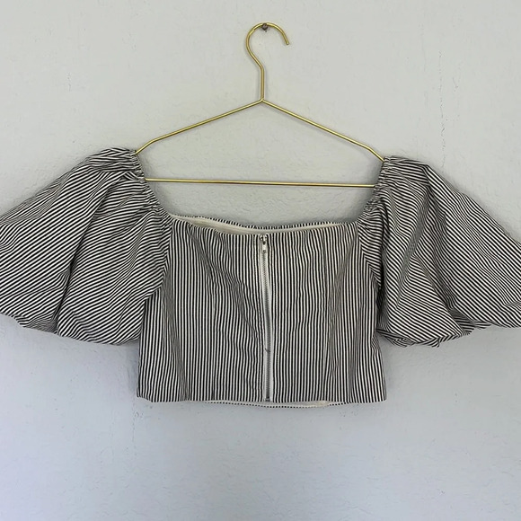 DO+BE Striped Balloon Sleeve Crop Top S - Picture 5 of 6
